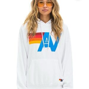 NWOT Aviator Nation LOGO PULLOVER RELAXED HOODIE - WHITE